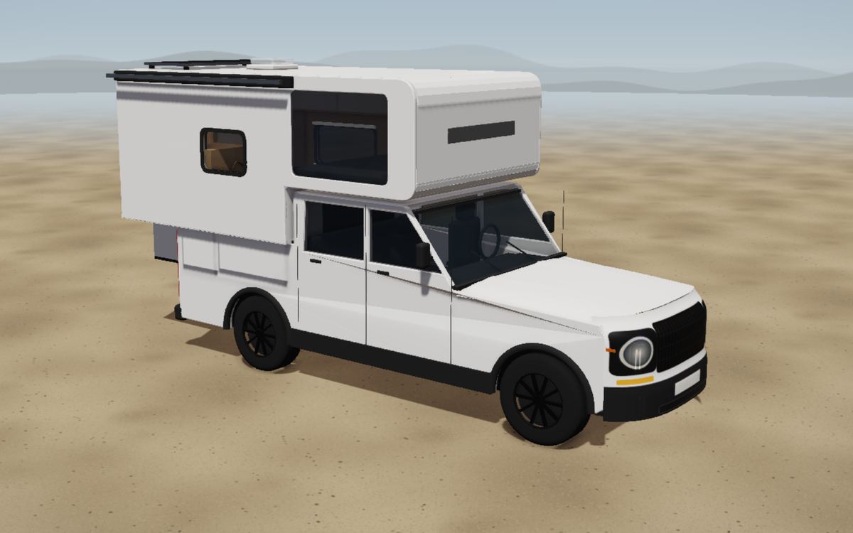 Amarok Double cab with overcab cabin as a camper, 3D view from outside with our suggested layout