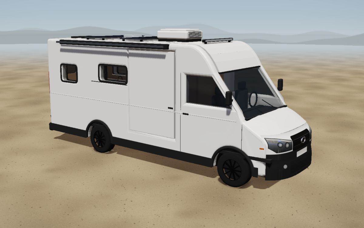 Transit L4 H3 som camper, 3D-visning udefra med vores forslag til plantegning