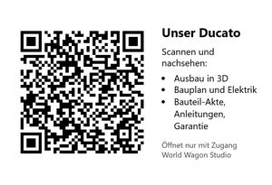 QR-Etikett «Unser Ducato» zum Aufkleben im Camper, mit dem Hinweis «Scannen und nachsehen»